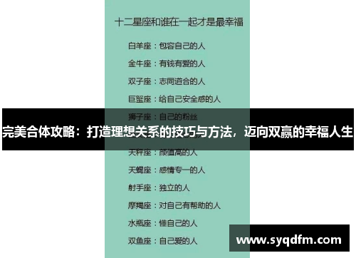 完美合体攻略：打造理想关系的技巧与方法，迈向双赢的幸福人生